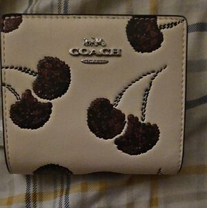 Coach Cream Wallet with Dark Brown Floral Accents